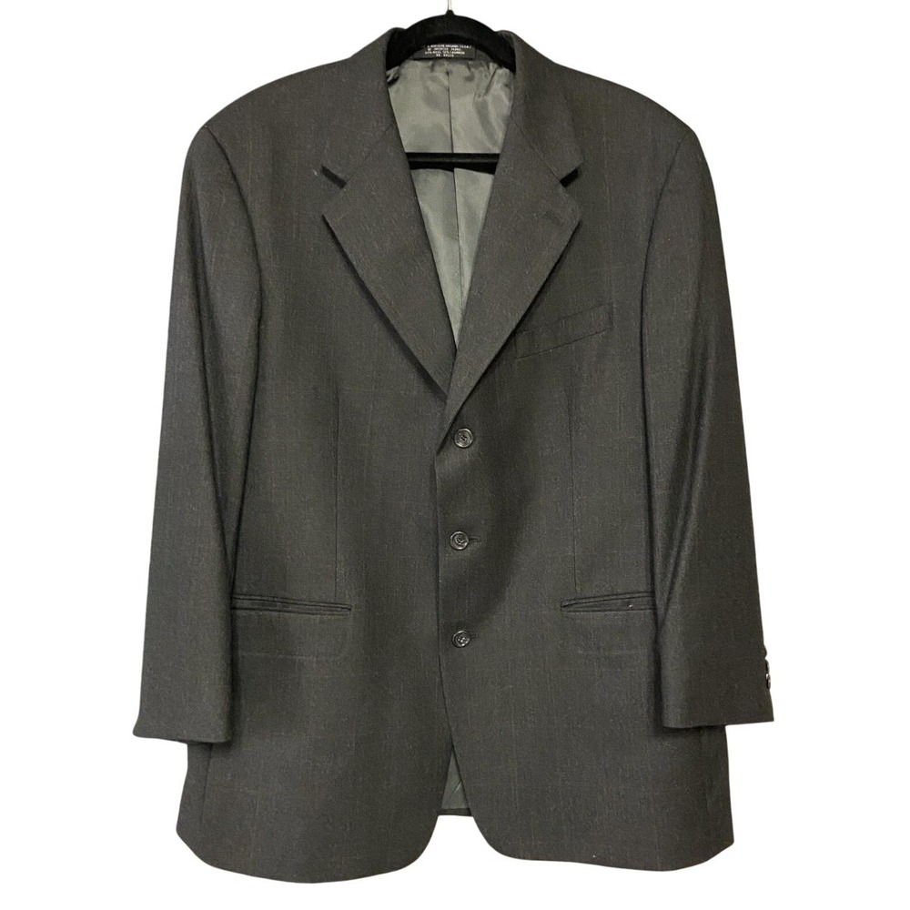 Lord & Taylor Blazer Mens 44R Gray Windowpane‎ Cashmere Wool 3 Button USA
